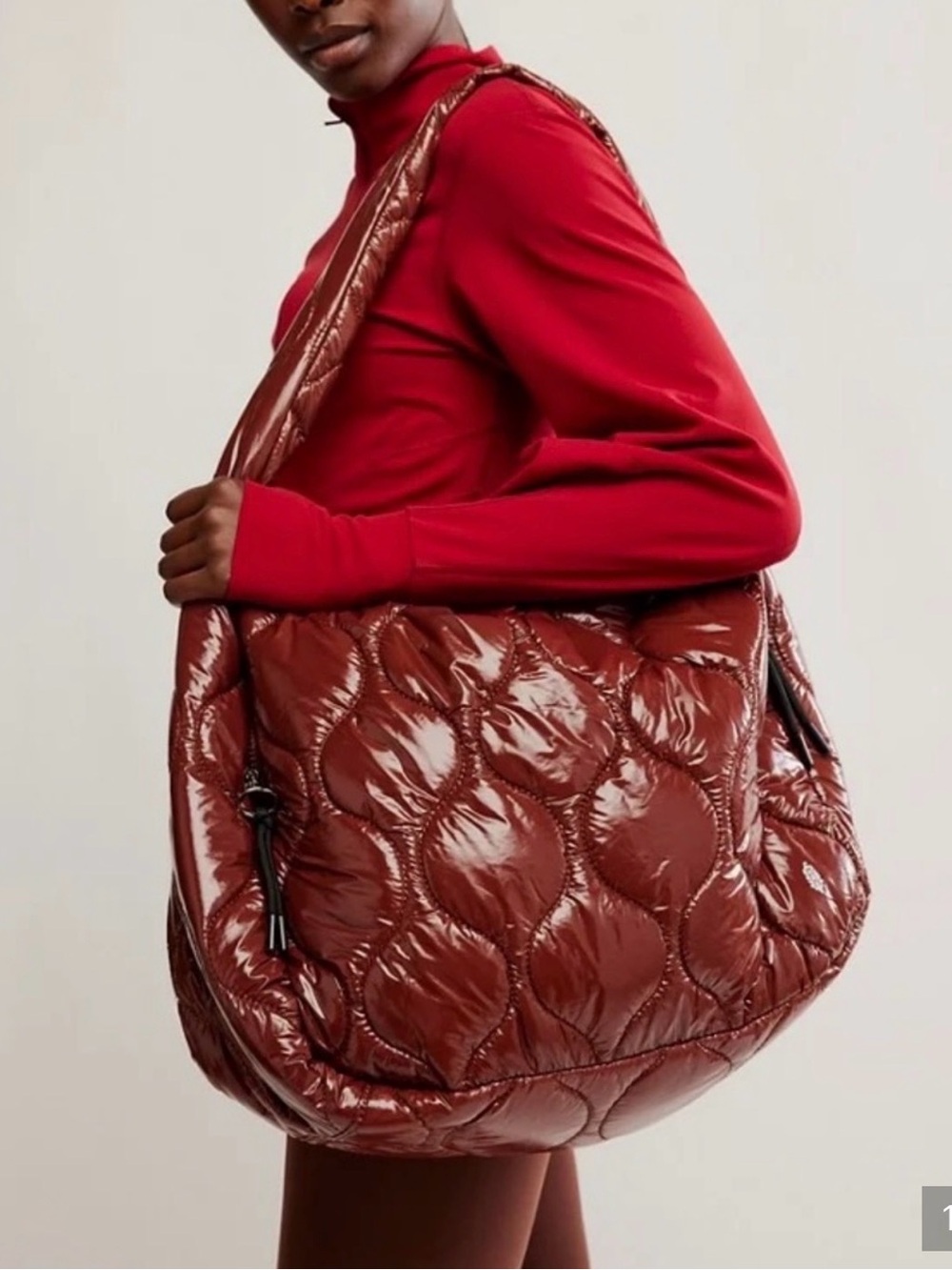 FP Movement by Free People Quilted Glossy Hobo Bag in Mahogany